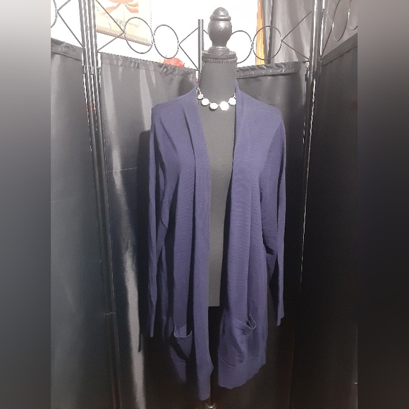 Croft & Barrow Deep Blue Cardigan Sweater Women's Size 3XL Pockets Bohoemian - Picture 2 of 8